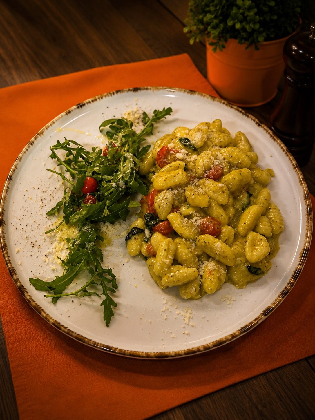 Cavatelli al pesto con tomate cherry y rúcula — Casa Magnolia